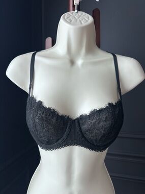 DOBREVA Black Lace Underwire Balconette Bra 32 C